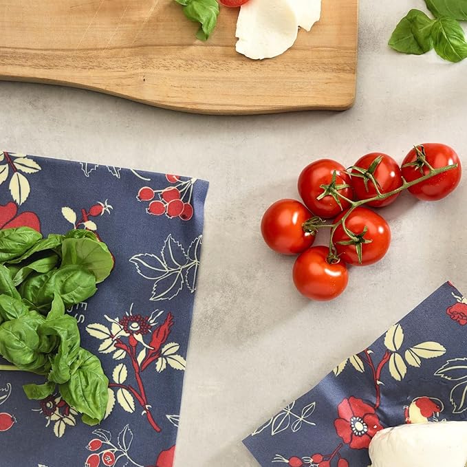Bee's Wrap Beeswax Wraps for Food - 3 Pack of Assorted Beeswax Wraps - 2 Medium & Sandwich Wrap - Plastic Free Made in USA Reusable Natural Food Wrap - Botanical