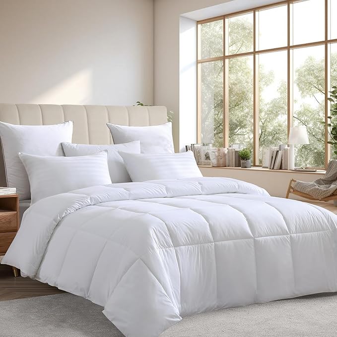 Farm To Home Luxury Comforter Organic Cotton All Season Fluffy Lightweight Down Alternative Machine Washable Comforter for Bedroom, Twin, White