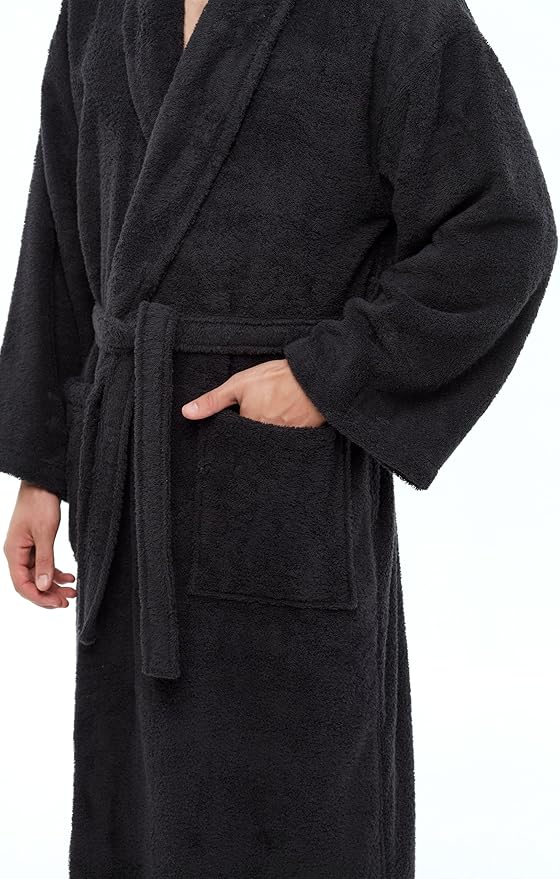 Arus Men's Shawl Collar Robe, Turkish Terry Cotton Bathrobe with Regular and Full Length Options