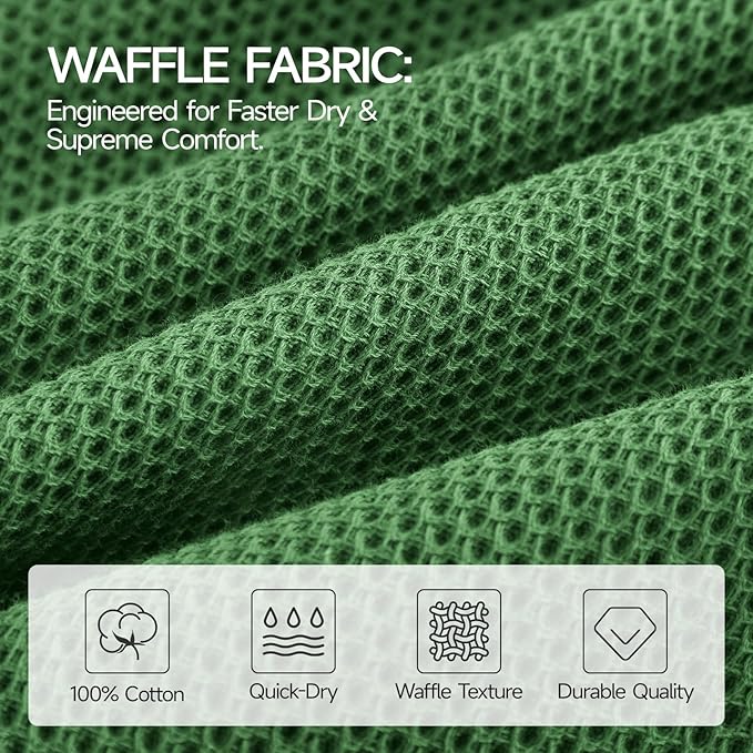 REDKISS 100% Cotton Waffle Weave Bath Towels 4 Piece - 27.5x55 Inches| Lightweight, Quick Dry & Highly Absorbent,Perfect for Spa, Gym, Travel, Guest Bathroom-Green