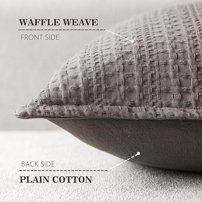 Foindtower Set of 2 Decorative Cotton Waffle Weave Throw Pillow Covers Euro Shams Cushion Covers Accent European Pillowcase for Bed Couch Sofa Bedroom Living Room Home Decor 18×18 Inch Taupe Gray
