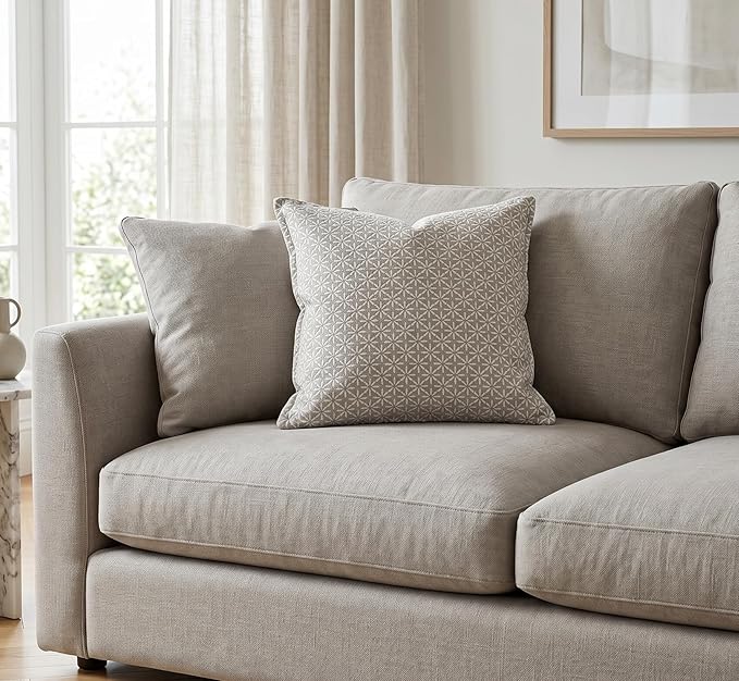 SanVia Cotton Throw Pillow Covers 20x20 – Handwoven Jacquard Texture, Fade-Resistant, No Pilling – Hidden Zipper, Decorative Cushion Cover for Sofa, Couch, Bed – Insert Not Included (Floral, Grey)