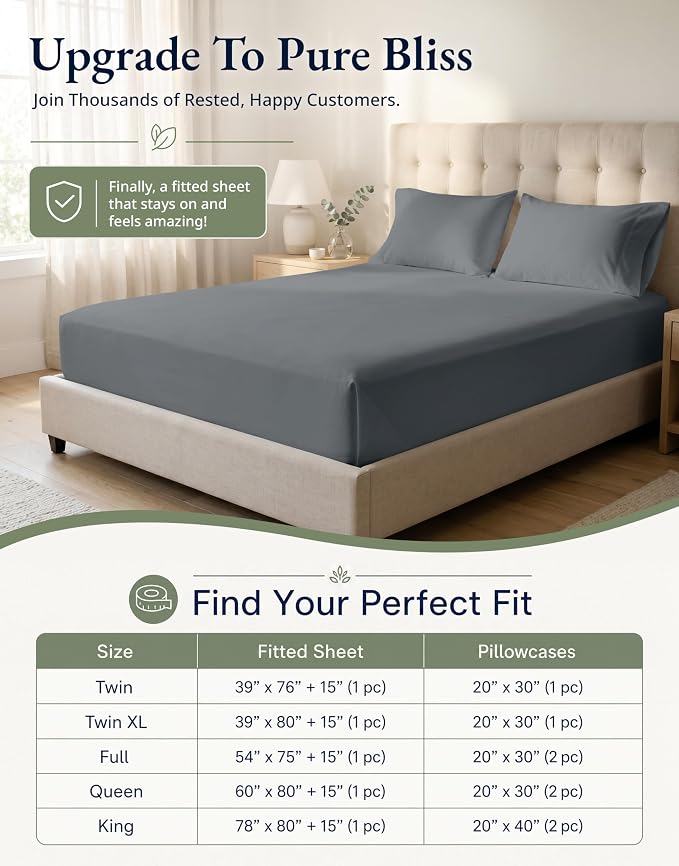 LANE LINEN 100% Organic Cotton Fitted Sheet Twin XL Size (No Flat Sheet) - Soft & Breathable Percale Weave Fitted Sheet Set For Added Comfort - 15''Deep Pocket For Snug Fit - GOTS Certified - Charcoal