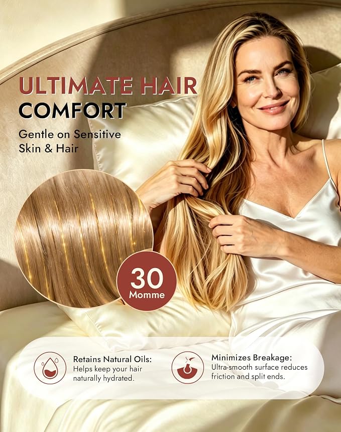 SilkSilky Luxury 30 Momme 100% Pure Organic Mulberry Silk Pillowcase for Hair & Skin, Grade 6A+ Silk Pillow Cases with Hidden Zipper, Cooling Silk for Deep Sleep (King 20''x36'', Ivory)