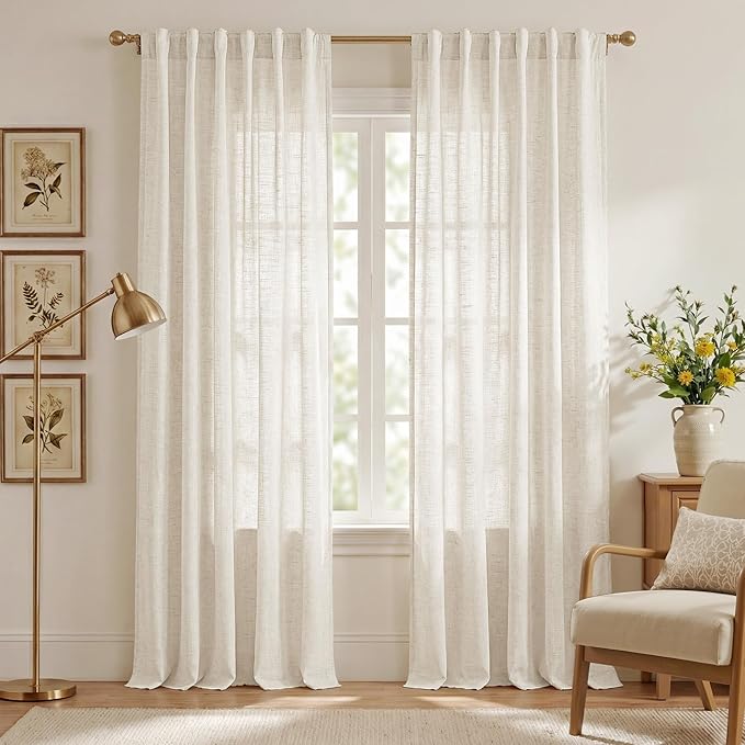 NICETOWN Semi Sheer Linen Curtains 84 inches Long 2 Panels Set for Bedroom, Rod Pocket & Back Tab Privacy with Light Filtering Window Treatments Airy & Breathable for Living Room, W52 x L84