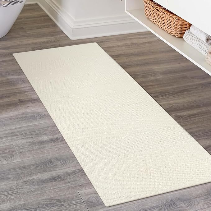 LEEVAN Washable Runner Rugs 2'x5', White Hallway Runner Rug, Hand-Woven Reversible Entryway Rug, Modern Bedroom Farmhouse Bathroom Rugs, Soft Laundry Room Carpet, Long Carpet Sink Foyer