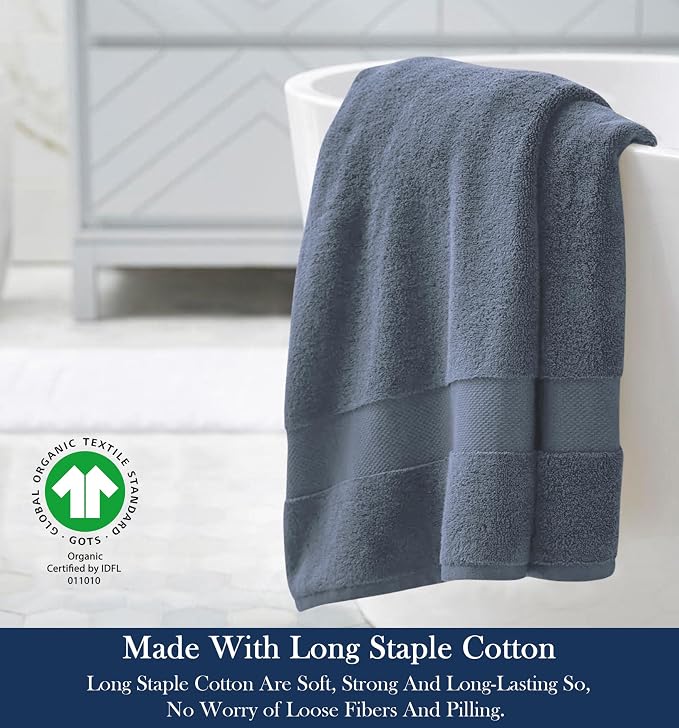Organic Cotton Luxuriously Plush Bath Towel | GOTS & OEKO-TEX Certified | Premium Hotel Quality Towels | Feather Touch Technology | 650 GSM Long Staple|Soft, Quick Dry & Ultra-Absorbent 30"x58"