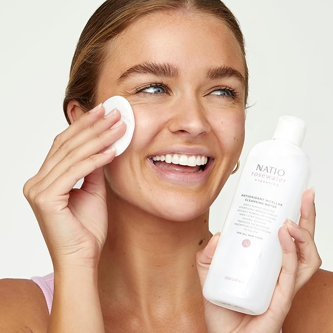 Natio Australia Rosewater Hydration Antioxidant Micellar Cleansing Water, 8.4 oz - Makeup Remover Face Cleanser - Facial Cleanser for All Skin Types