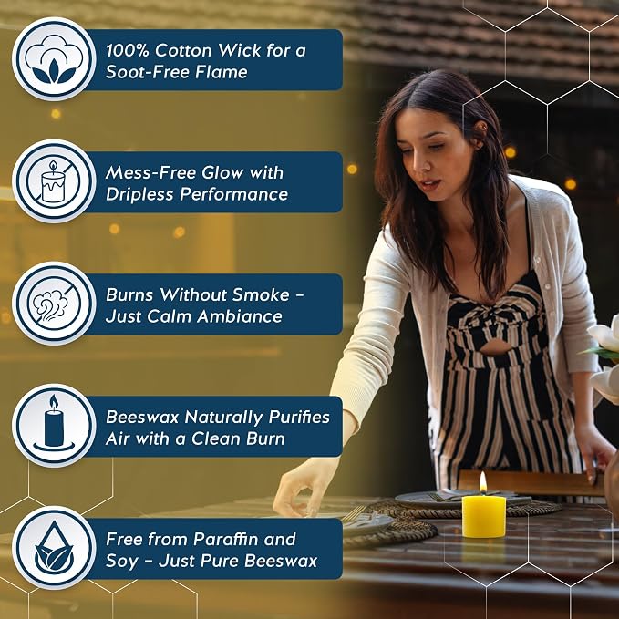 100% Pure Beeswax Candle – Long Lasting Burn – Non-Toxic & Hypoallergenic – Natural Honey Aroma – Handcrafted – Sustainably Sourced – Alternative Imagination – 3x3 Inch – Natural Yellow