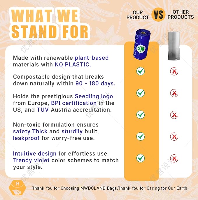 Compostable Dog Poop Bags BPI Certified Biodegradable Pet Waste Bags Leak-Proof Thickened and Opaque Eco Design (16 rolls 240 bags)