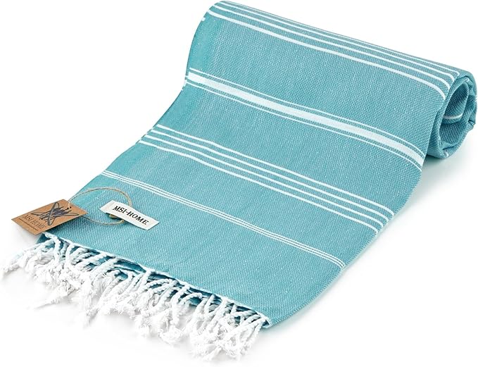 100% Organic Turkish Cotton Beach and Bath Towel, Peshtemal Towel Blanket, Quick Dry Sand Free, Oversized Light Compact, Diamond Weave, Prewashed, 71 x 39 Inches (Turquoise)