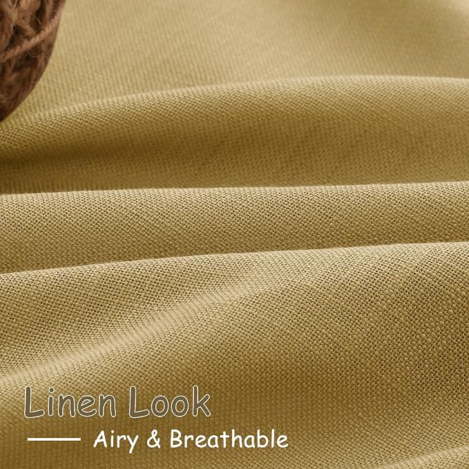 Nanspring Gold Linen Curtains 84 Inch Length 2 Panels Set for Living Room Rod Pocket Back Tab Light Filtering Window Drapes for Bedroom Dining Room Protect Privacy Modern Farmhouse Decor 52x84