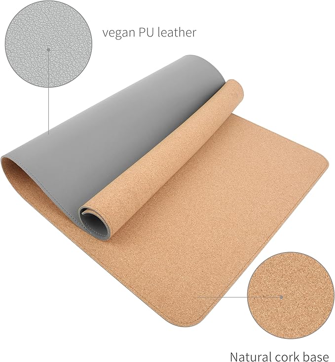 RENMTURE Dual-Sided Mouse Pad, Natural Cork & PU Leather Large Desk Pad for Office and Home Work, Desk Protector Non-Slip, Waterproof, Easy Clean (Gray, 36"x17")