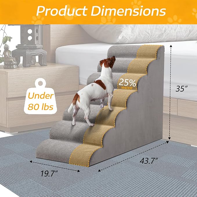 35" H Dog Stairs for Small and Medium Dogs 7-Step Ramps for High Beds and Couch Non-Slip Extra Wide Pet Stairs for Old Dogs and Puppy and Cat - Stable & Durable with Machine Washable Cover Indoor