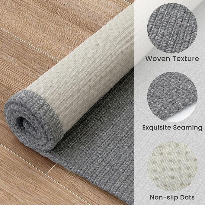 EARTHALL Washable Runner Rug 2.6x8 Ft Non Slip Runners for Hallways Cotton Rubber Backed Kitchen Runner Braided Indoor Floor Carpet Runners for Entryway, Hallway, Kitchen, Bedroom, Charcoal Gray