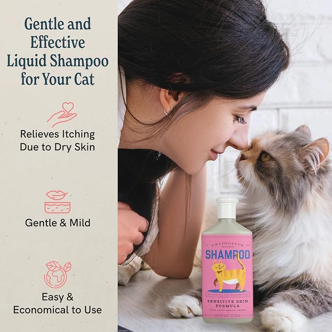 J.R.LIGGETT'S Liquid Cat Shampoo, Natural Cleansing Liquid for Cats with Sensitive Skin, Hypoallergenic Feline Formula Gently Deep Cleans with No Essential Oils, Detergent-Free, 8.45 oz