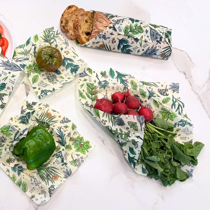 Bee's Wrap Beeswax Wraps for Bread - Beeswax Bread Wrap for Sourdough & Bread Storage - Made in USA Reusable Natural Food Wrap - Herb Garden Print
