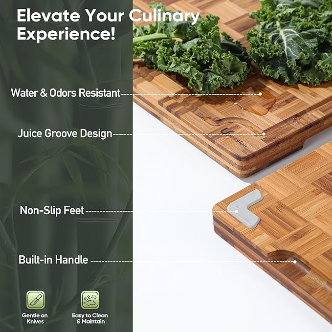 Heavy Duty Bamboo Cutting Board Set 3 Pack Non Toxic Juice Groove Charcuterie Board Book Wood Cutting Boards for Kitchen Solid End Grain Wood Chopping Board Large Butcher Block