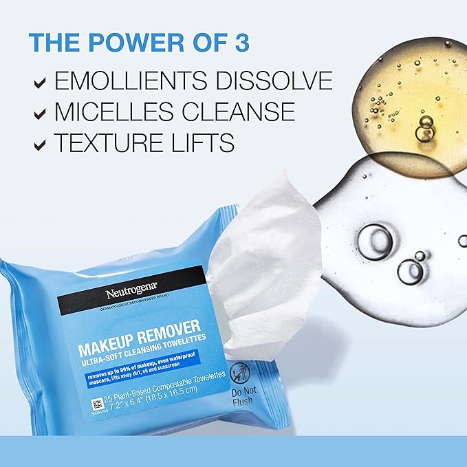 Neutrogena Makeup Remover Wipes, 25 ct, Pack of 2 | 100% Plant-Based Cloth | Gentle | Soap & Alcohol-Free | Removes Waterproof Mascara