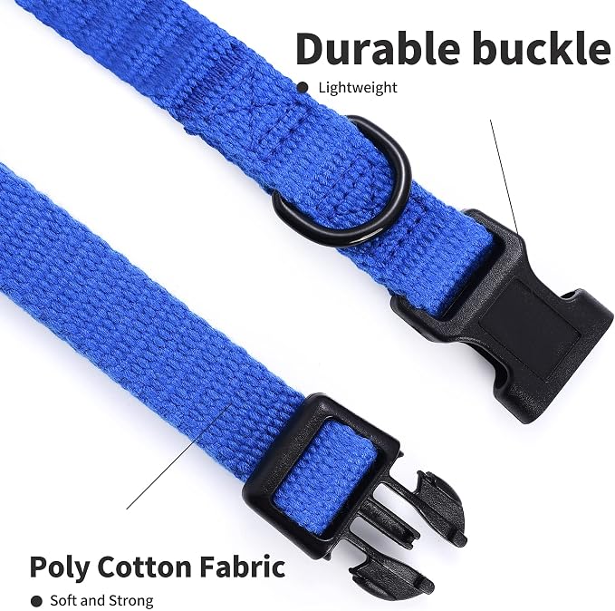 Mile High Life Soft & Strong Poly Cotton Adjustable Dog Collar with Quick Release Buckle for Small to Large Dogs(Blue, Medium Neck 13"-17")