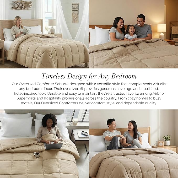 Southshore Fine Living, Inc. Comforters, King Size Down-Alternative Comforter, Oversized Cal/King Comforter, Hotel Bedding, All Season Comforters, Pet Hair Resistant Bedding, Taupe