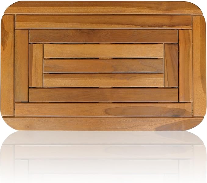 Wooden Bathroom Mat 30x20 in, Teak Shower Mat with Non-Slip Slats, Water Resistant Spa Sauna Shower Floor, Handcrafted in Java