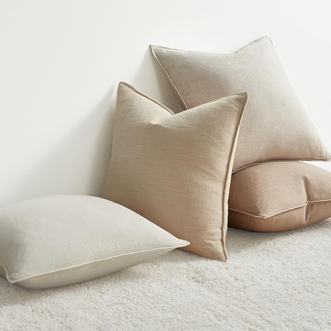 Pack of 4 Decorative Linen Pillow Covers 18x18 Natural Boho Couch Throw Pillows for Bed Accent Modern Pillowcase for Sofa Livingroom Bed and Balcony Home Decor