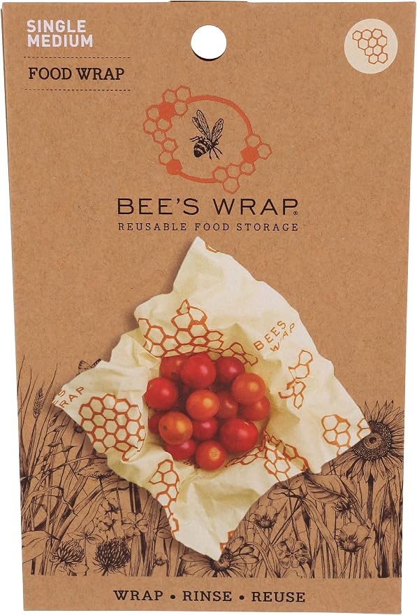 Bee's Wrap - Single Medium Piece Pack - Made in the USA with Certified Organic Cotton - Plastic and Silicone Free - Reusable Eco-Friendly Beeswax Food Wrap - Honeycomb Print - 10" x 11"