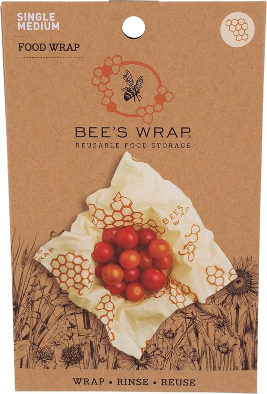 Bee's Wrap - Single Medium Piece Pack - Made in the USA with Certified Organic Cotton - Plastic and Silicone Free - Reusable Eco-Friendly Beeswax Food Wrap - Honeycomb Print - 10" x 11"
