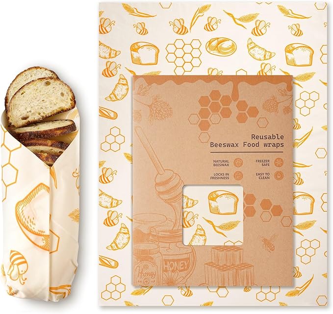 Beeswax Wraps for Food – Reusable Beeswax Bread Bag & Sandwich Wrap, Organic & Eco-Friendly & Sustainable Bees Paper, Perfect Alternative to Aluminum Foil Sourdough Storage & Plastic Wrap（Bread）