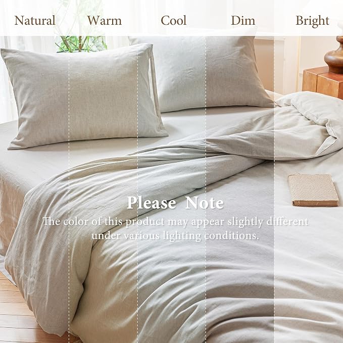 Simple&Opulence Linen Duvet Cover Set King Size - French Linen Cotton Woven Blend in Natural Beige, 3 Pieces (1 Comforter Cover 104x92” + 2 Pillowcases), Soft & Breathable All-Season Farmhouse Bedding