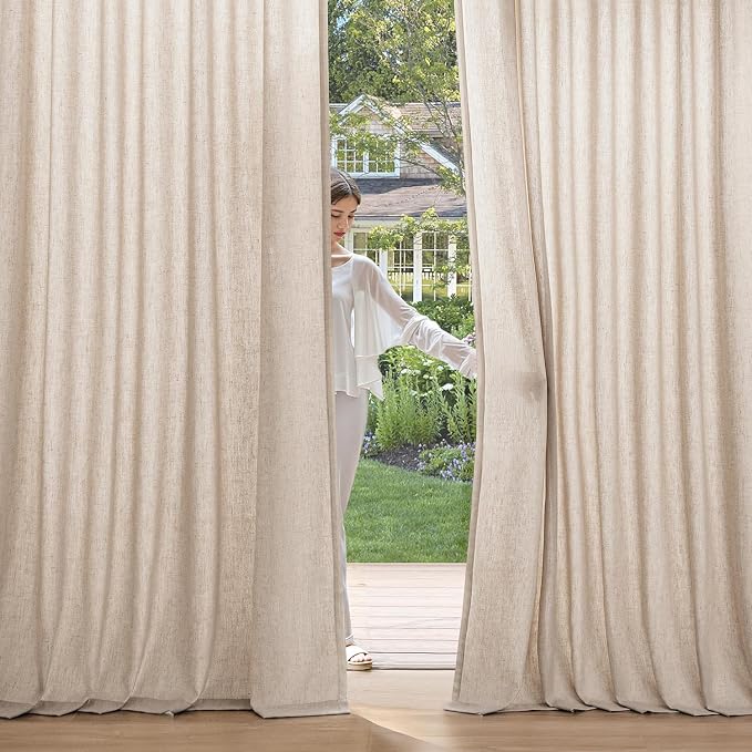 MIULEE Non-See-Through Privacy Linen Curtains 2 Panels, Light Filtering Window Curtains Farnhouse Textured Back Tab Semi Sheer Drapes for Bedroom Living Room, 52 x 84 Inches Long, Beige