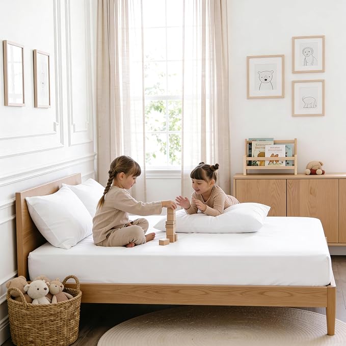 MakeMake Organics Organic Twin Fitted Sheet Set GOTS Certified Organic Cotton Fitted Sheet with 1 Pillowcase Ultra Soft Non Toxic Breathable Hypoallergenic (40"X76", Ivory)