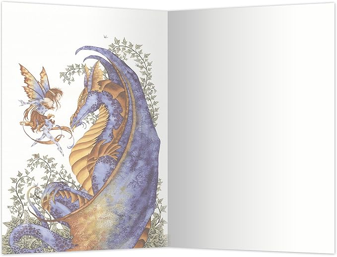 Tree-Free Greetings EcoNotes 12-Count Curiosity Dragon and Fairy Blank Notecard Set with Envelopes, Featuring Amy Brown Fairies (FS64544)