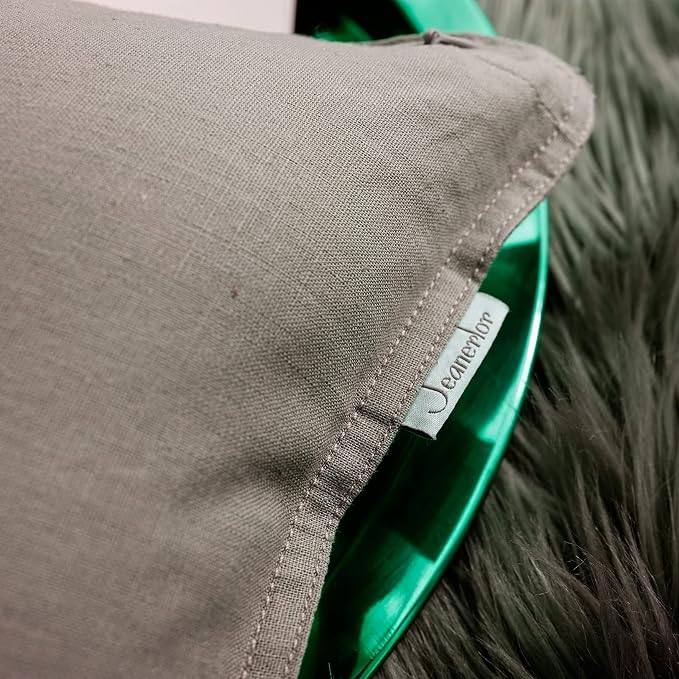 Jeanerlor Pack of 2 24 x 24 Inch Cotton Linen Soft Soild Decorative Square Throw Pillow Covers Green Cushion Case Set for Bedroom/Sofa/Car 60 x 60 cm, Gray
