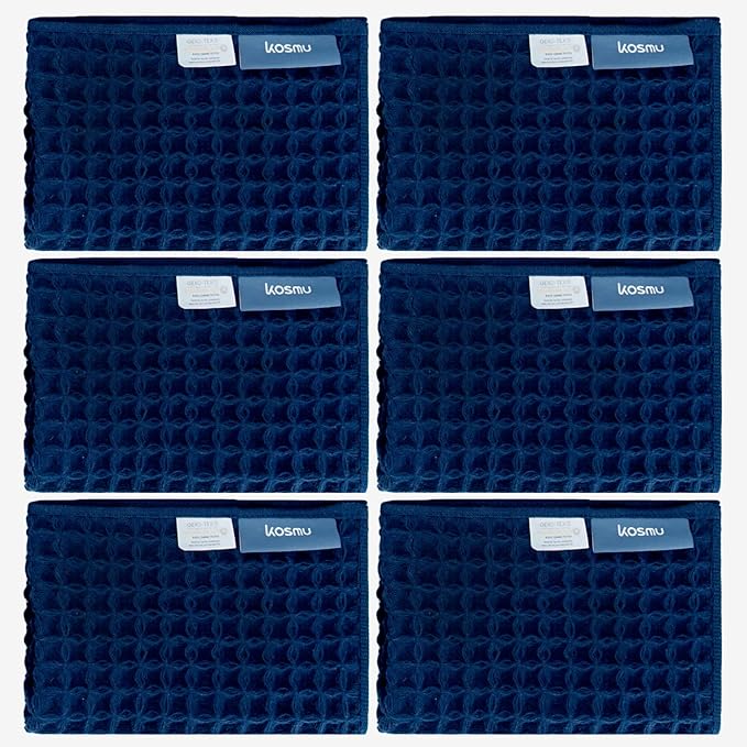 Luxury Organic Japanese Cotton Waffle Bath Towel | Thick, Absorbent, Quick Dry Bathroom Towels for Shower, Sauna, Onsen| Hotel & Spa Quality, Gift-Ready (Ocean Blue, Face Towel (6 Pack))
