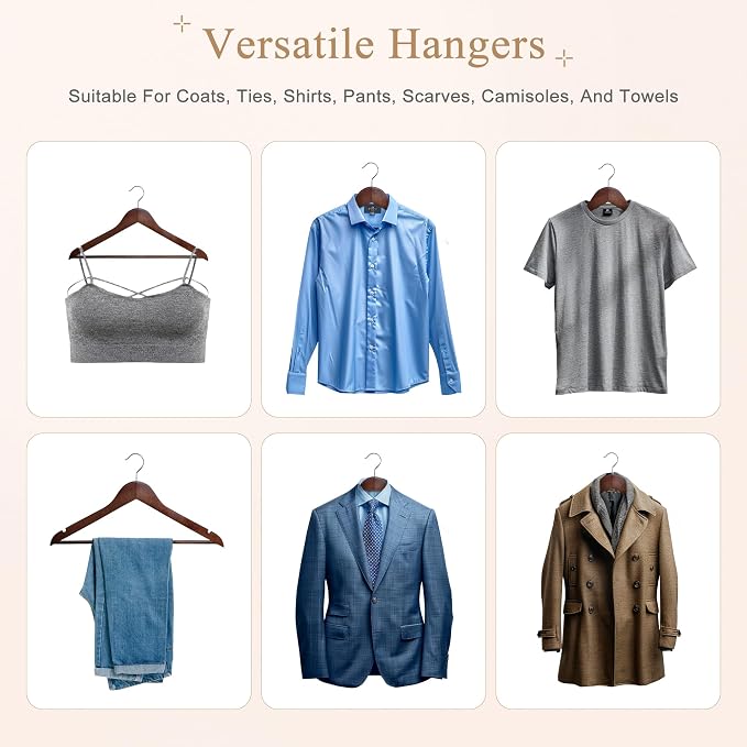 ZENY Premium Wooden Hangers 50 Pack, Coat Hangers with 360-Degree Rotatable Hook, Clothes Hangers for Suit, Shirts, Jackets, Dress, Pant (Brown)