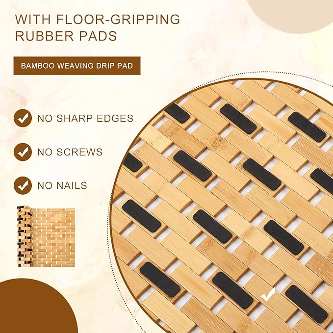 2 Pcs Bamboo Bath Mat Bathroom Rugs Floor Wood Shower Mat Non Slip Waterproof Wooden Shower Rug with Nonskid Silicone Pads for Bathroom Floor Spa Bathtub Kitchen(24 x 16 inches)
