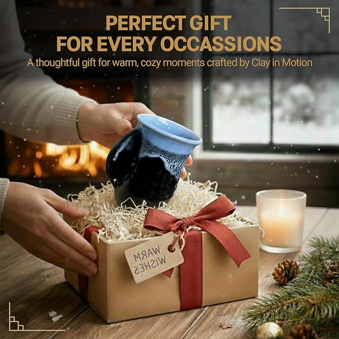 Clay in Motion Hand Warmer Coffee Mug – Handmade Coffee Mug With Comfortable Handle Contoured Pocket Hand Warming Ceramic Coffee Mug – Proudly Made in USA – Left Handed – 14 Oz - Lava Foam