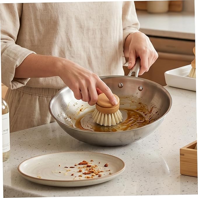 Wooden Dish Brush, 12Pcs Reusable Palm Sized Brushes with Sisal Bristles Wood Handle for Kitchen Pots Pans Dish Brushes