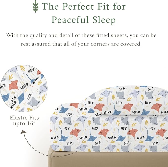 Threadmill Organic Cotton Twin XL Sheets | 100% Cotton Sheets for Twin XL Size Bed | Printed Percale Twin XL Sheets Set with 15” Deep Pocket | Soft Breathable 3-Piece Cooling Sheet Set | Rays