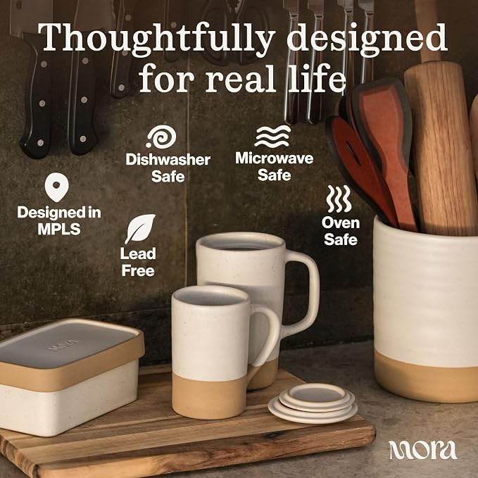MORA Ceramics Large Tea Mug with Loose Leaf Infuser and Ceramic Lid, 18 oz, Portable, Microwave, Dishwasher Safe, Tall Coffee Cup - Rustic Matte Ceramic Glaze, Modern Herbal Tea Strainer, Peppercorn