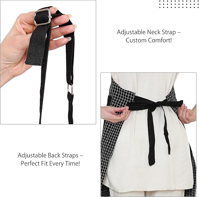 Encasa XO Cotton Kitchen Aprons for Women & Men with Pocket & Towel Loop, Adjustable Neck & Back Strap for Cooking, Baking