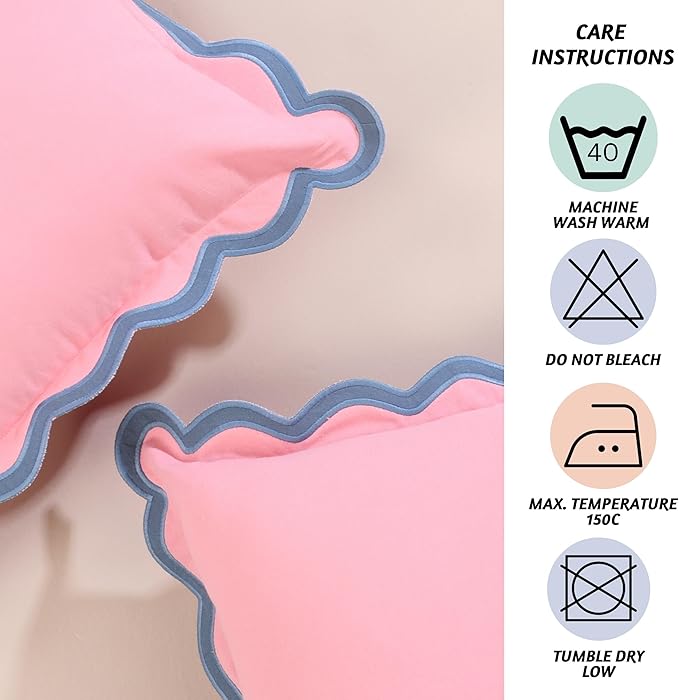 Folkulture Throw Pillow Covers 20x20 Set of 2 | Cotton, Cute Pink Pillow Covers for Couch | Aesthetic, Preppy Scalloped Decorative Pillows for Living Room Décor, Hannah Montana Party Decorations