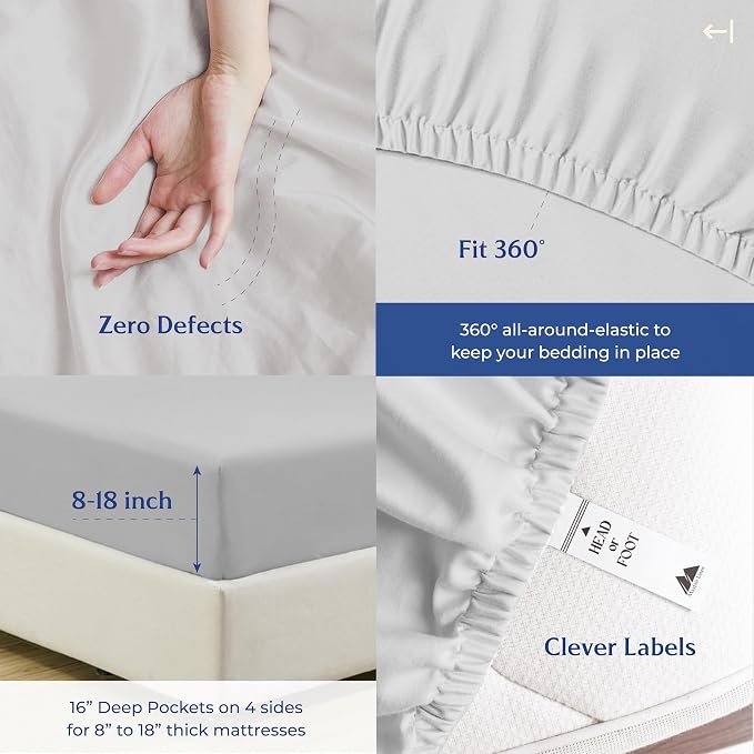 Mayfair Linen 100% Organic Cotton Percale Weave Fitted Sheet Twin XL Size, Light Grey, 1 Deep Pocket Twin XL Fitted Sheet, Fits Mattress Upto 16" Crisp and Cool Bed Linen, Luxury GOTS Certified Sheets