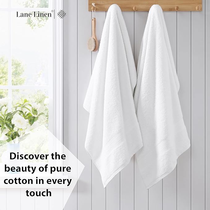 LANE LINEN Set of 4 Bath Towel (28"x54") - 100% Ring Spun Cotton - Turkish Cotton Towels for Bathroom - Quick Drying, Highly Soft & Absorbent Shower Towel Set - Hotel & Spa Quality - White Towel Set