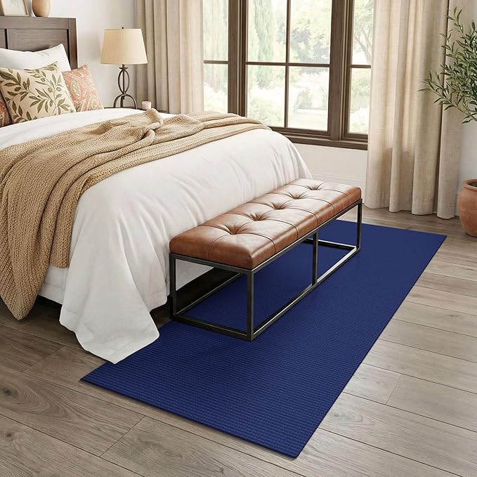 EARTHALL Woven Runner Rug 3x7 Ft Washable Runners for Hallways Wide Non Slip Rubber Backed Kitchen Runner Braided Indoor Floor Carpet for Entryway, Hallway, Kitchen, Bedroom, Royal Blue/Navy