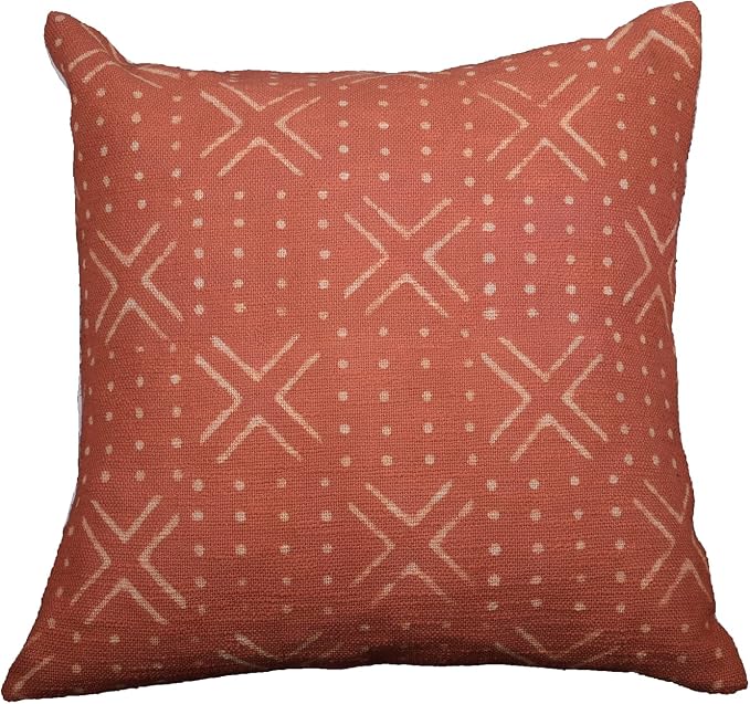 Trade Star 100% Cotton Throw Cushion Cover Designer Cushion Cover Handmade Square Pillow Case Authentic Mudcloth Bed Cushion Case (Rust NOVA 18X18 INCHES)
