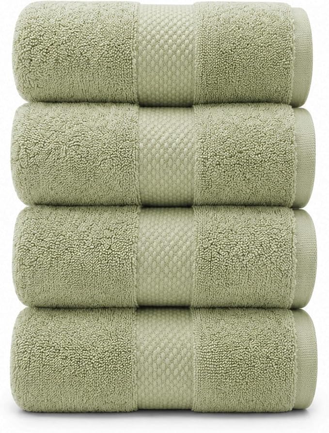 4 Pack Organic Cotton Bath Towels, 700 GSM Plush Long-Staple Set, Soft Absorbent Quick-Dry Large Shower Towels for Bathroom, GOTS & Oeko-TEX Certified Hotel Linens, 30x58 in – Sage Green