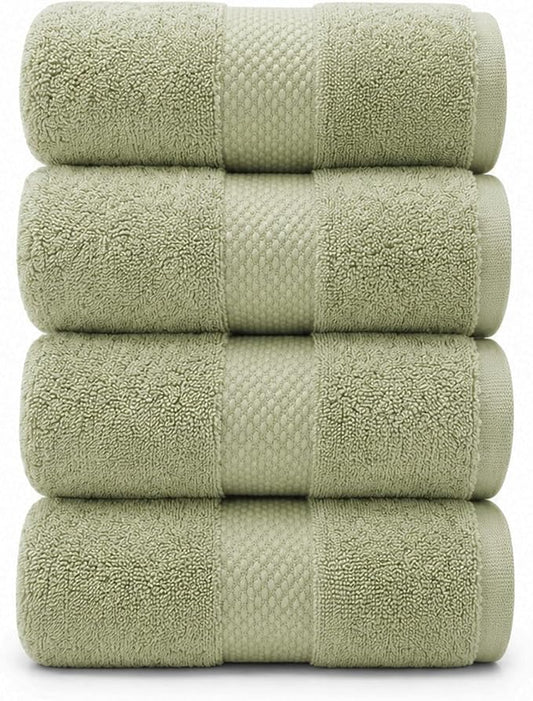 4 Pack Organic Cotton Bath Towels, 700 GSM Plush Long-Staple Set, Soft Absorbent Quick-Dry Large Shower Towels for Bathroom, GOTS & Oeko-TEX Certified Hotel Linens, 30x58 in – Sage Green